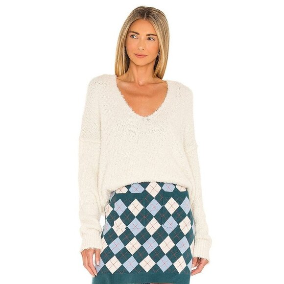 NWT Free People cream off-white fuzzy textured knit slouchy sweater, XS - Picture 3 of 12